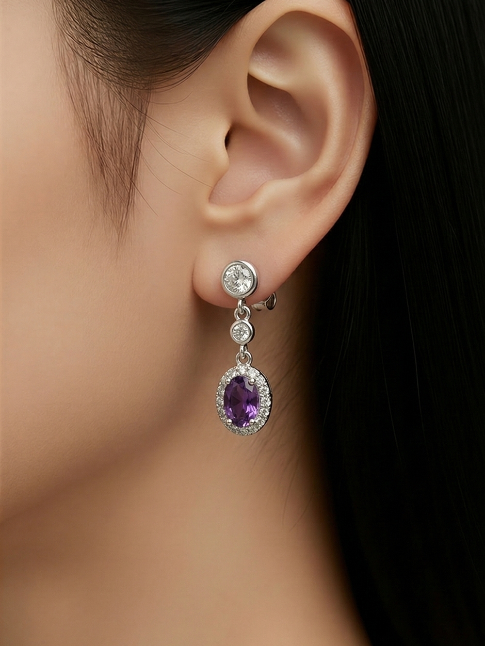 Amethyst White Sapphire halo earrings  Edwardian Revival  🆕
